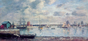 Eugène Boudin: Camaret, lodě v přístavu (1871–1873, olej na plátně)