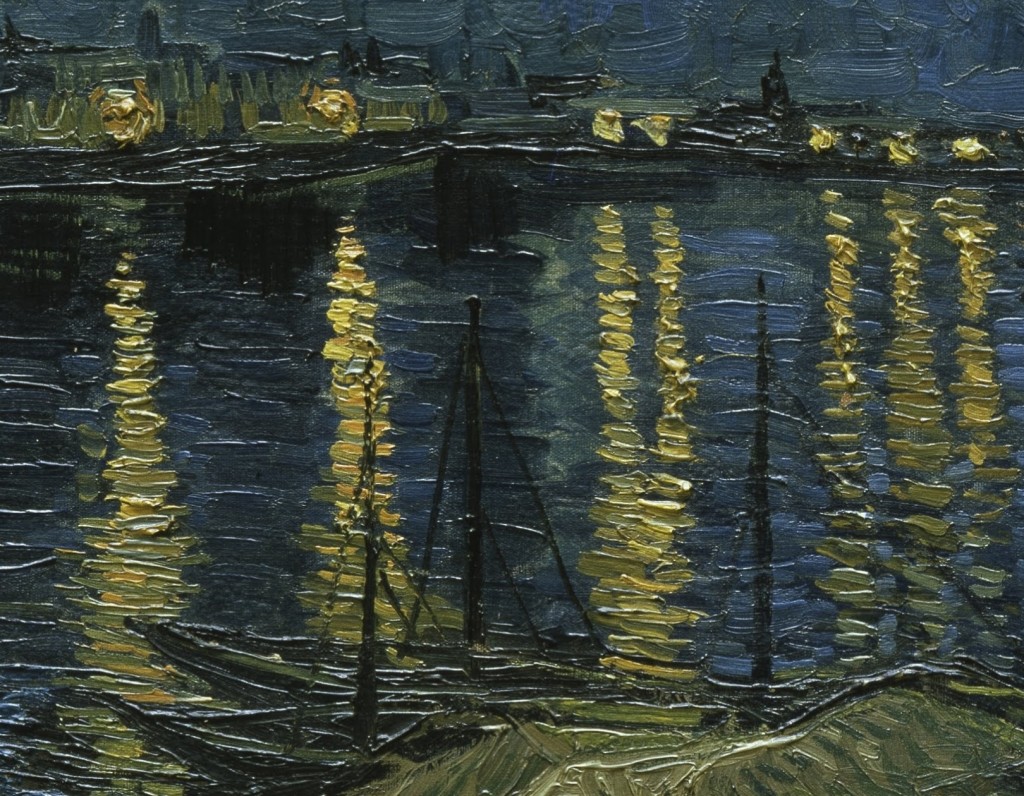 Vincent van Gogh: Hvězdná noc nad Rhônou (1888, olej na plátně, detail)