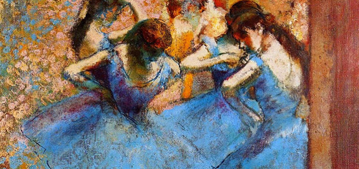 Edgar Degas: Baletky v modrém (1890, muzeum d'Orsay, Paříž)