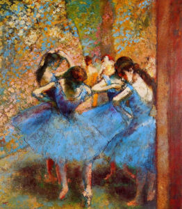 Edgar Degas: Baletky v modrém (1890, muzeum d'Orsay, Paříž)